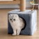 Animal house, with a clawe and shelf, jute, 32 x 32 x 64 cm, gray