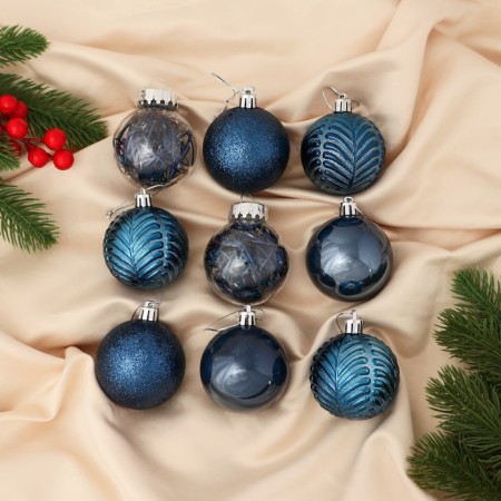 Set of balls plastic D-6 cm, 9 pcs "Melody" Disco branches, blue