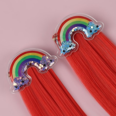 A set of patch curls "Rainbow", straight hair, on a hairpin, 2 pcs, 50 cm, red color/mix-6