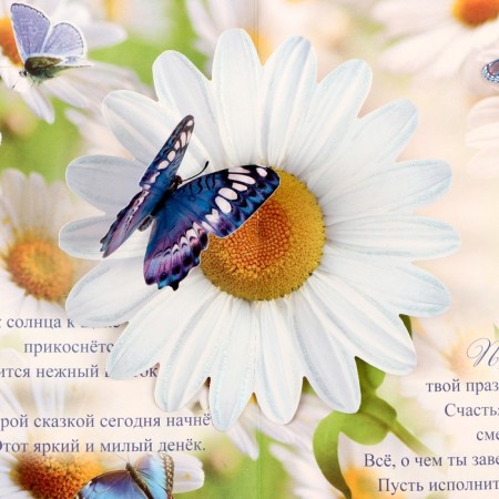 Volumetric postcard "Happy Birthday!" glitter, chamomile, a5-3