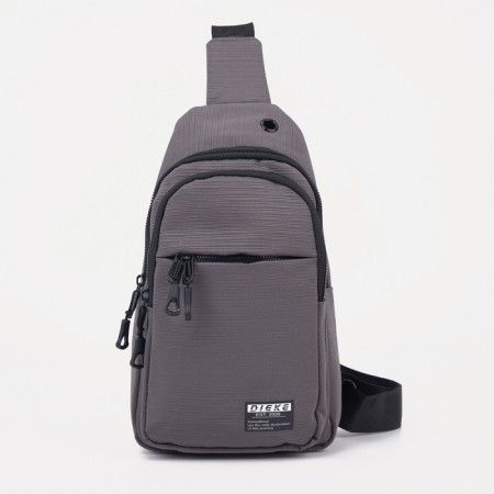 Male sling bag from textiles, headphone opening, gray color-1