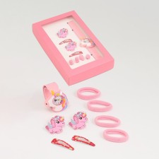 Children's gift set for girls 9 in 1: Watch, 4 elastic bands, 2 clamps, 2 hairpins