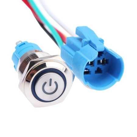 Switch, 12 V, 3 A, 5 PIN, IP67, D 16mm, wire 15 cm, blue-1