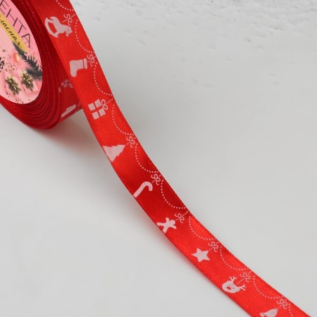 New Year! Satin tape "New Year's garland", 15 mm, 23 ± 1 m, red red No. 26-1