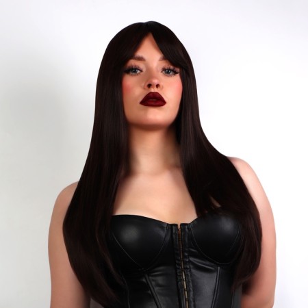 Artificial wig, with a bang, imitation of the skin, 60 cm, brown-1