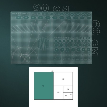 Mat for cutting, three -layer, 90 × 60 cm, a1, green color-3