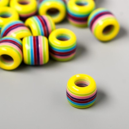 Beads for creativity plastic "Striped cylinder with yellow" set of 20 pcs 1x1.2x1.2 cm