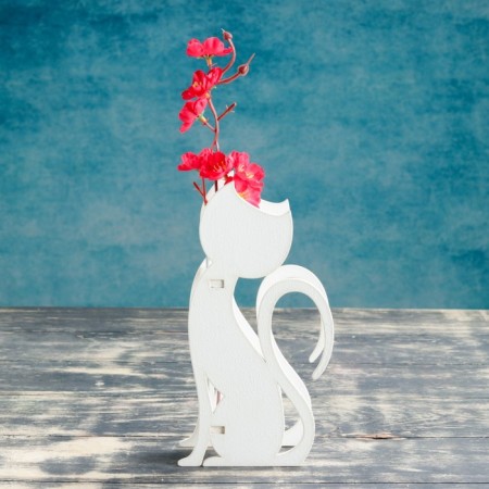 Kashpo wooden 13 × 5.2 × 24.5 cm with 1 flask "cat", white give beautifully
