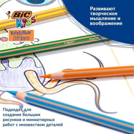 Caucal pencils 12 colors, bic "Kids Evolution Stripes", plastic, children's-5