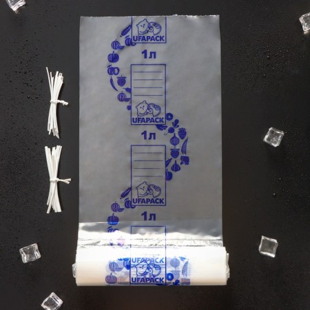 Packets for freezing products “Ufa Pak”, 1 liter, 17 × 28 cm, 60 pcs, with clips-1