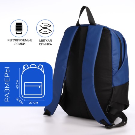 Youth backpack from textiles with a zipper, waterproof, external pocket, black/blue color-1