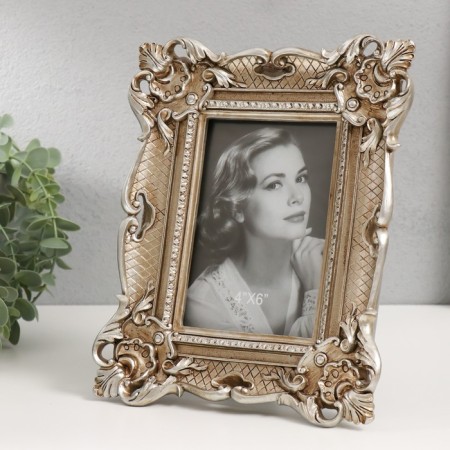 Photo frame Polystone 10x15 cm "Patterned with vegetable corners" aged silver 24x19 cm 53837-1