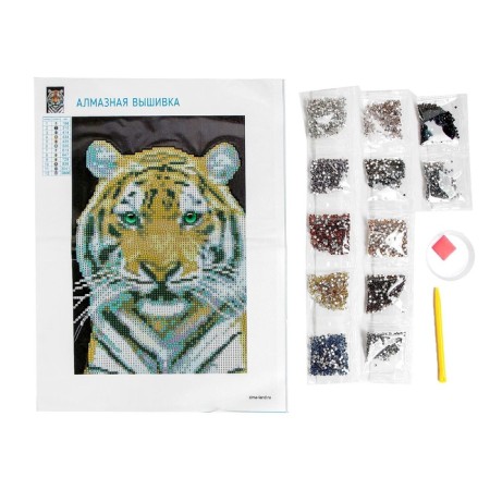 Diamond mosaic with partial filling "Tiger" 20 × 30 cm, on canvas-2