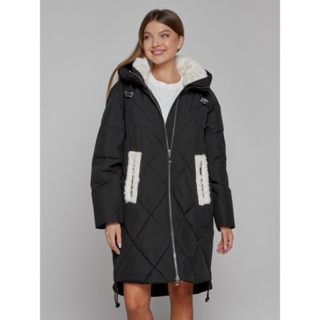 Coat insulated winter female, size 48, black color-7