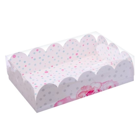 Cookie box, confectionery packaging with PVC lid, “happiness is waiting for you”, 20 x 30 x 8 cm