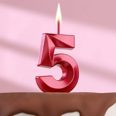Candle in the cake on the skewer "Fine", the number "5", 5 cm, red