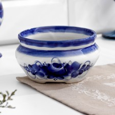 Bullona bowl, gzhel, porcelain, author Okulova, 6x11 cm