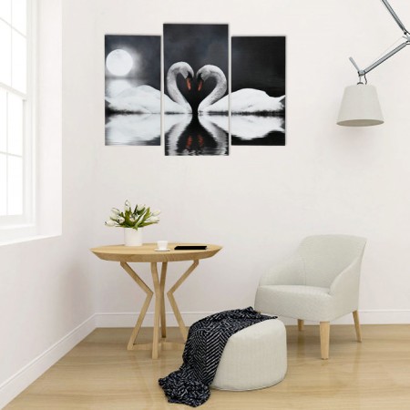 Modular painting on the subframe "Swans in the night" 2CT-25x50, 1CT-30x60; 60*80 cm-3