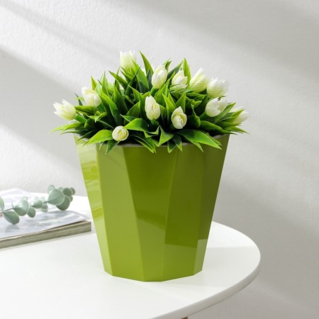 Kashpo for flowers with an insert "Palermo", 1.8 liters, olive color-6