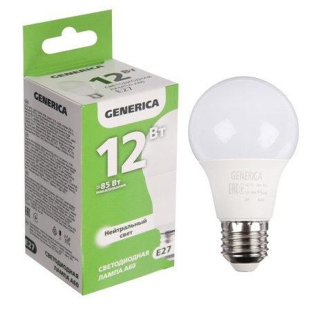 LED LED Generica A60, 12 W, pear, 4000 K, E27, 230 V, LL-A60-12-230-40-E27-G