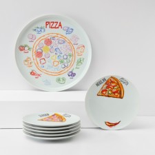 Set of porcelain “pizza”, 7 objects: 1 pc D = 30 cm, 6 pcs d = 20 cm, drawing mix