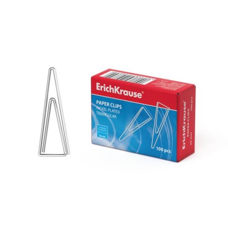 Office paper clips 25 mm, 100 pcs, erichkrause, nickelled, triangular, cardboard packaging