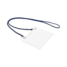 Badge horizontal, external 109 x 85 mm, internal 100x69 mm, on a blue lace 40cm