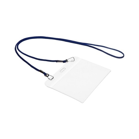 Badge horizontal, external 109 x 85 mm, internal 100x69 mm, on a blue lace 40cm