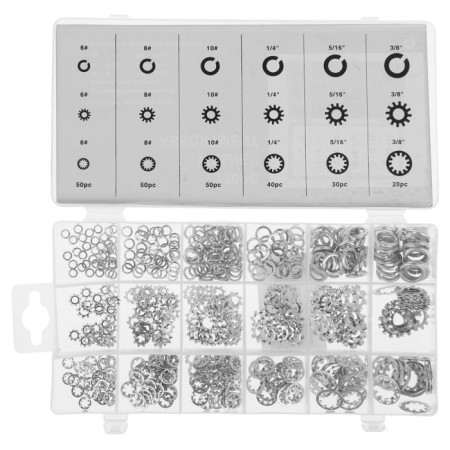 A set of washers, 18 types: grover, gear, stop, multilated, 720 pcs