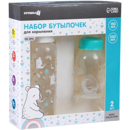 A set of bottles for feeding "Teddy Bear" 150 and 250 ml, Basic series, straight, mix-12