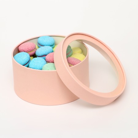 Set 2 in 1 round boxes with a window, peach, 21 x 11 - 18 x 10 cm-2
