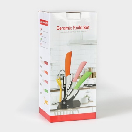 Kitchen kit on the stand “bend”, 5 objects: 4 knife, 7.5 cm, 10 cm, 13 cm, 15 cm, vegetable cleaning, green color-8