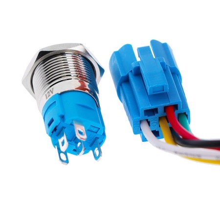 Switch, 12 V, 3 A, 5 PIN, IP67, D 16mm, wire 15 cm, white-3