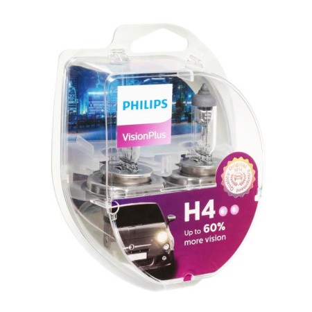 Car lamp Philips, Vision Plus, H4, 12 V, 60/55 W, P43T, 2 pcs