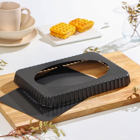 The form for baking the share "Jacqueline. A corrugated rectangle ”, 31 × 21 × 3 cm, a removable bottom, anti -stick coating, black color-2