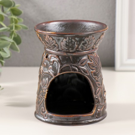 Aroma lamp ceramics "plant pattern" dark brown 9.5x9.5x12 cm-3