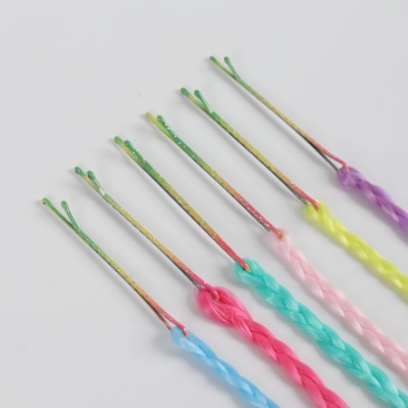 A set of pigtails, on invisible, 32 cm, 6 pigtails, fluorescent, multi -colored-2