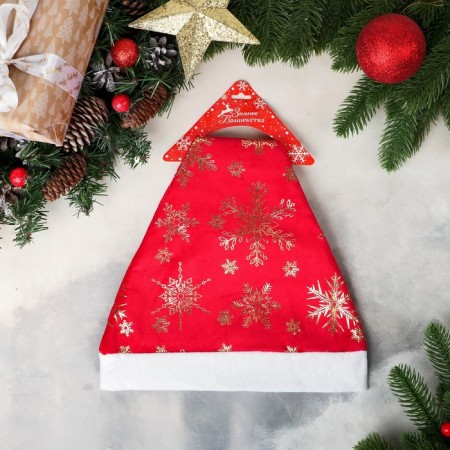 New Year's cap "Snowflake Gold" 26x35 cm, red-2