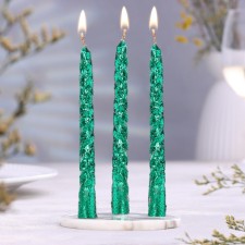 Set of candles of twisted, 1.5x 15 cm, 3 pieces, green blister