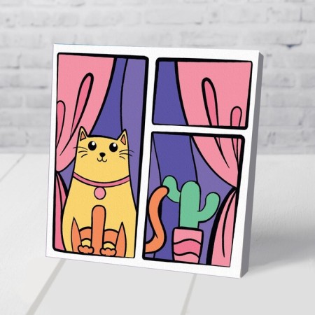Picture on numbers for children on the stand "Cat in the window", 15 x 15 cm-3