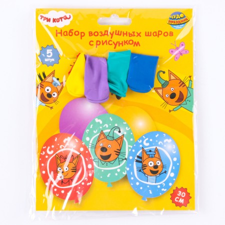 Latex ball 12 "Three cats", set of 5 pcs.-1