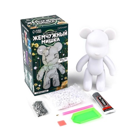 Diamond mosaic on a figure with a full filling “Pearl Bear with rhinestones”, white-1