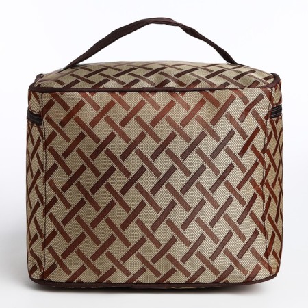 Cosmetic bag with a zipper, with a mirror, brown color-1