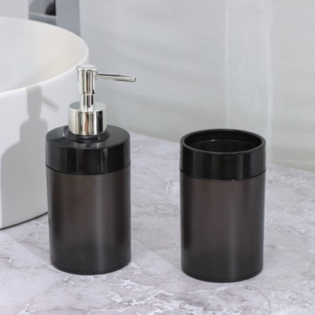 Set for the bathroom 3 objects: a glass for toothbrushes, a dispenser, soap dish, black color-2