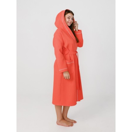 Women's robe with a hood, size 66, coral color-1