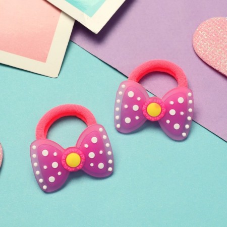 Hair gum "Baby" (set 2 pcs) bow, 3 cm, lilac-1