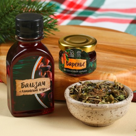 The set "Be healthy": tea 20 g, jam from pine cones 30 g, balm 100 ml.-2
