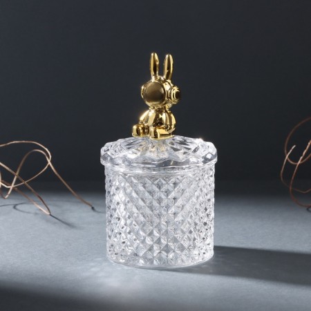 Casket glass "Hare in headphones. Rombs" gold 6x6x12 cm-1