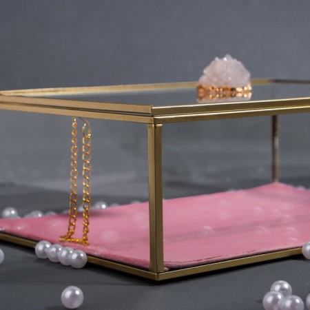 Organizer for storage "Crystal", with a lid, glass, 1 section, 25 × 18.3 × 11 cm, the color is transparent/copper/pink-10
