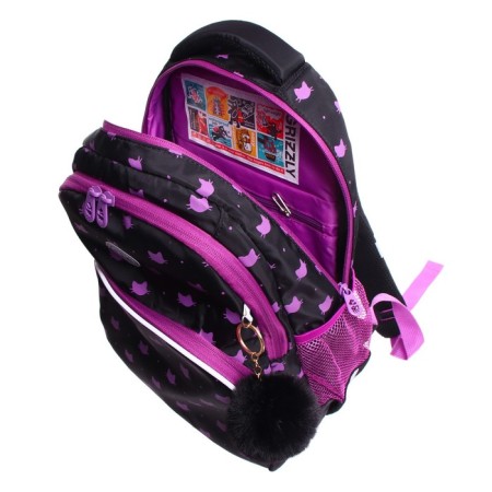 School backpack, 40 x 27 x 20 cm, Grizzly 360, ergonomic back, laptop compartment, black/lilac RG-360-5_3-9